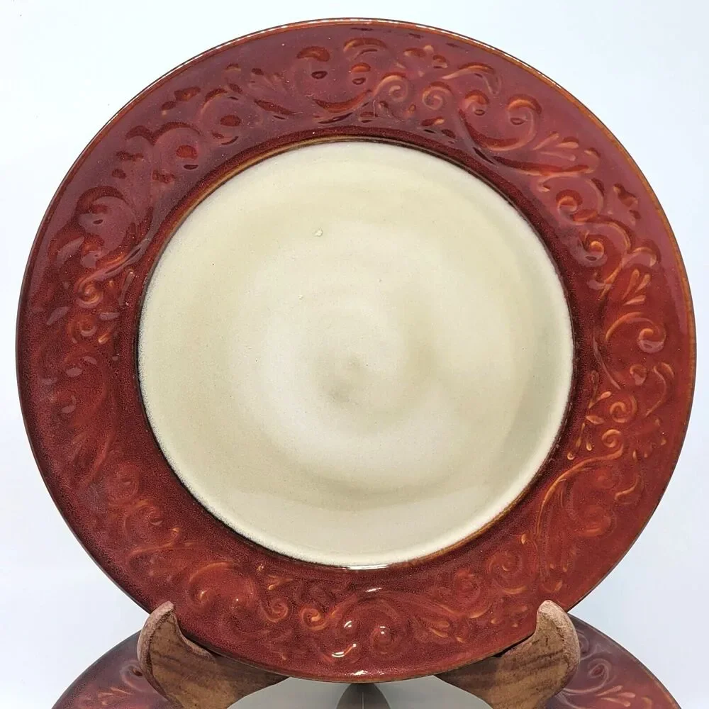 Pier 1 Red Scroll Set Of 2 Scroll Rim 10 3/4